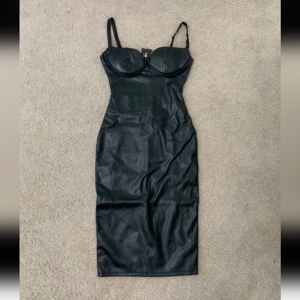 Black faux leather dress